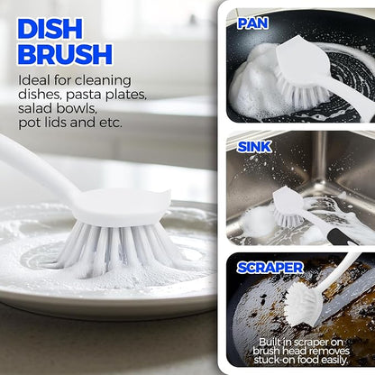 Holikme 6 Pack Dish Brush Set with Bottle Brush, Dish Scrub Brush, Pan Brush and 3 Straw Brushes, Deep Cleaning Handle Brush with Scraper Tip for Kitchen Sink Dishes Bottle Cup Pot and Pans (Black)
