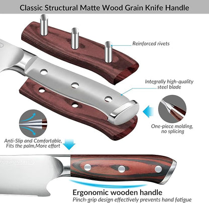 8 Inch Chef Knife with Innovative Safety Notch, Forged 5CR15MOV High Carbon Stainless Steel Kitchen Knife, Ultra Sharp Vegetable &Meat Cleaver with Ergonomic Wood Handle for Pro Chefs