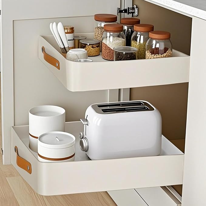 Pull Out Cabinet Organizer,Heavy Duty Slide Out Drawers for Cabinets with Adhesive Nano Film,Stainless Steel,19.6" D x 12.2 "W x 3.94 "H for Kitchen,Pantry and Bathroom,1Pack