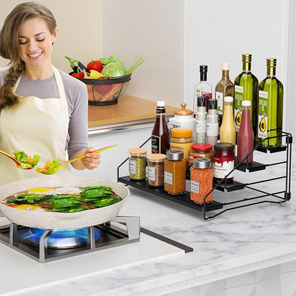 RCHYFEED Spice Rack Organizer for Cabinet Pantry,4 Tier Spice Rack Countertop, Depth Adjustable Spice Organization for Cabinet,Tierd Seasoning Organizer for Cabinet(Black, 1Pack) | for Cabinet Pantry