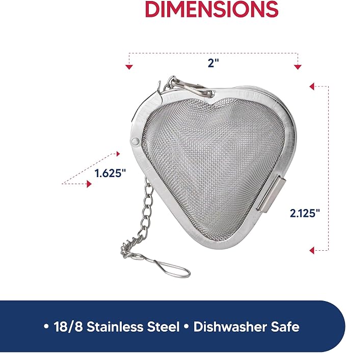 HIC Kitchen Tea Infuser, Heart-Shaped, 18/8 Stainless Steel Mesh, For Loose Leaf Tea and Mulling Spices
