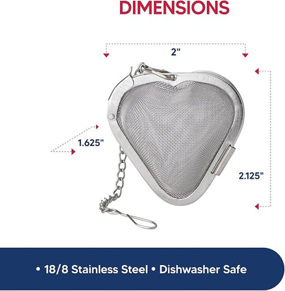 HIC Kitchen Tea Infuser, Heart-Shaped, 18/8 Stainless Steel Mesh, For Loose Leaf Tea and Mulling Spices