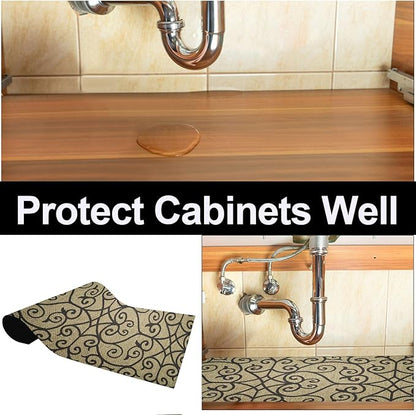 AiBOB Waterproof Under Sink Mat, Absorbent Quick Dry Sink Liners Protect Cabinets, Durable Shelf Liners, Slip Resistant and Non-Adhesive, 24X68, Black/Brown