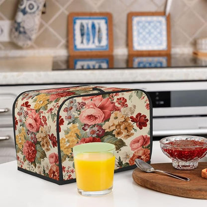 4 Slice Flower Peony Colorful Vintage Toaster Cover Waterproof Dust Fingerprint Bread Machine Cover Washable Kitchen Appliance Protector For Home Kitchen Bakeware Table Decor Women Gifts
