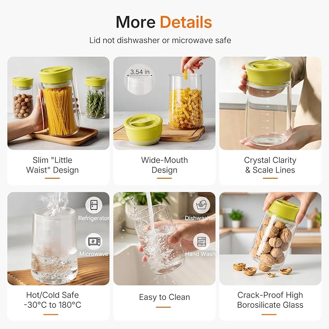 Airtight Glass Jar with Rotary Lid, 27oz Borosilicate Food Storage Jar with Measurement Marks, Wide Mouth Pantry Canister for Coffee Beans, Oats, Rice, Sugar, Snack, Sourdough Starter, Flour