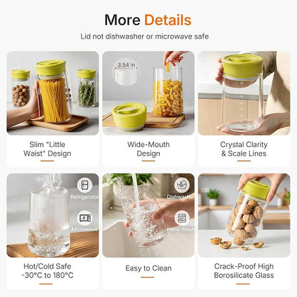 Airtight Glass Jar with Rotary Lid, 27oz Borosilicate Food Storage Jar with Measurement Marks, Wide Mouth Pantry Canister for Coffee Beans, Oats, Rice, Sugar, Snack, Sourdough Starter, Flour