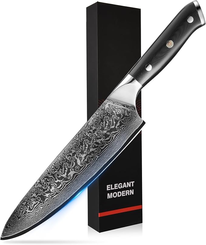 Chef Knife 8 inch -Japanese VG10 Steel 67 Layer Damascus Chef Knife-Razor Sharp Kitchen Knife Ergonomic G10 Handle with Sheath