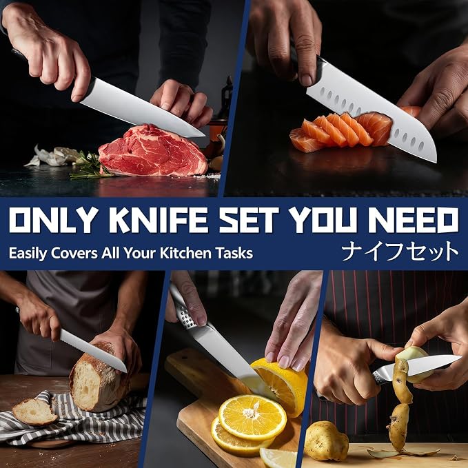 Huusk Japanese Chef Knife Set - 5 PCS Kitchen Knife Sets with Ergonomic Handle, Professional Ultra Sharp Chef Knives Set, Ideal Gifts for Men and Women