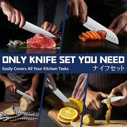 Huusk Japanese Chef Knife Set - 5 PCS Kitchen Knife Sets with Ergonomic Handle, Professional Ultra Sharp Chef Knives Set, Ideal Gifts for Men and Women
