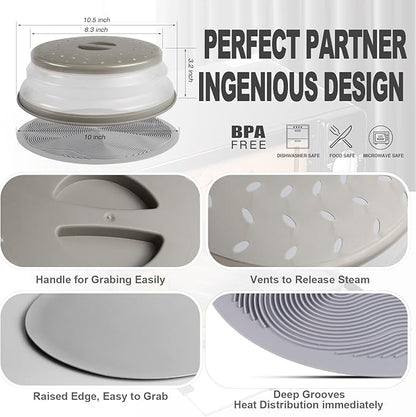 2 in 1, Aidacom Microwave Splatter Cover for Food & Silicone Microwave Mat, Mat as Bowl Holder, Trivet, Pot Holders, Drying, Baking, Utensils Rest for Kitchen Counter, Dishwasher Safe, Grey