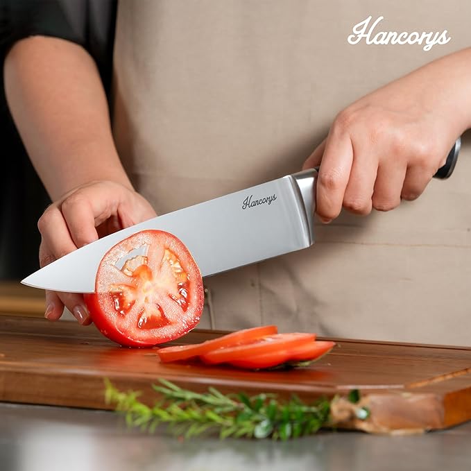 Knife Block Set, 15 Pcs Kitchen Knife Set, Enduring Ultra Sharp High Carbon German Stainless Steel Chef Knives Set with Built-In Sharpener, Full Tang Ergonomic Handle, Black