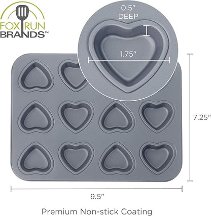 Fox Run Mini Heart Muffin Pan, 12-Cup, Preferred Non-Stick, Gray