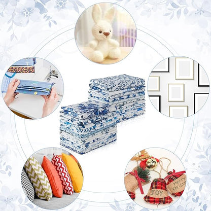 Tatuo 30 Pcs 10 x 10 Inches Blue and White Floral Cotton Fabric Quilting Bundle Squares Patchwork Floral Fabric Sewing Quilting Bundles Assorted Pattern Cloth for DIY Scrapbook Craft Making