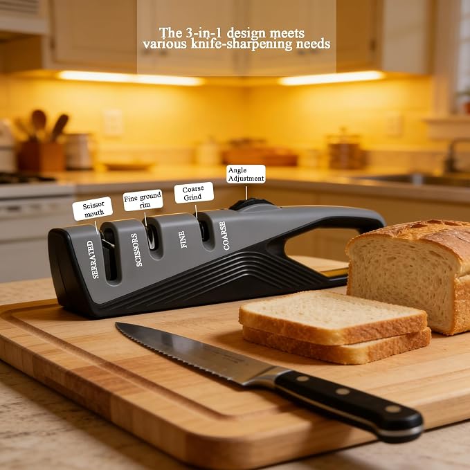 Kitchen Knife Sharpener, 5 Adjustable Sharpening Angles with Coarse & Fine, Manual sharpeners Tool for Pocket Knives