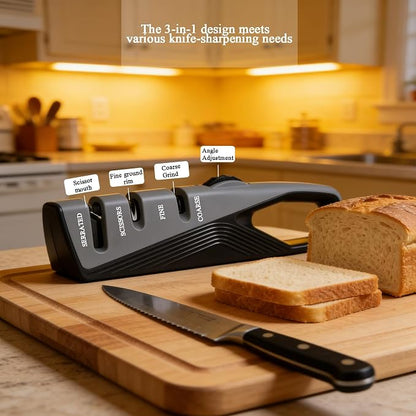 Kitchen Knife Sharpener, 5 Adjustable Sharpening Angles with Coarse & Fine, Manual sharpeners Tool for Pocket Knives