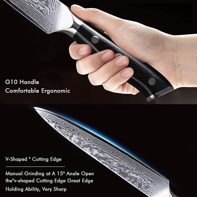 TURWHO Professional Sashimi Knives 8 Inch - Slicing Knife Classic Damascus Japanese VG-10 Steel Kitchen Chef Knife