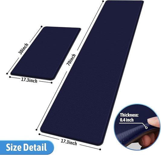 StepLively Kitchen Mat, 2 PCS Kitchen Rugs, Cushioned Kitchen Mats for Floor, Anti Fatigue Kitchen Rug Set, Non-Skid Standing Mat for Kitchen, Office, Sink, 17.3"x30"+17.3"x70", Blue
