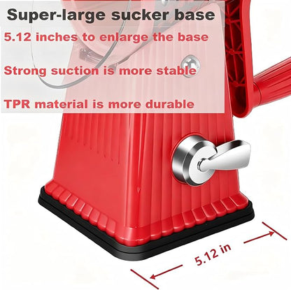 Rotary Cheese Grater with 5 Well-designed Blades & Strong Suction Base, Kitchen Mandoline Vegetable Slicer with Blade Storage Box (RED)