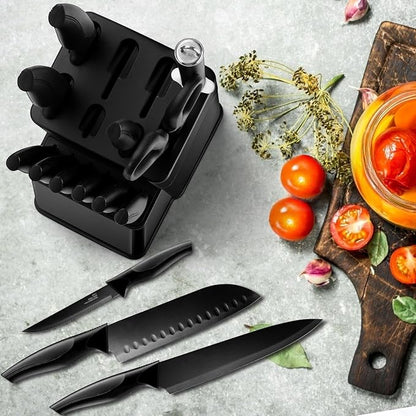 LIANYU Kitchen Knife Set with Block and Sharpener, 15 Pieces Knife Block Set, High Carbon Stainless Steel Chef Knife Set, Includes Utility Paring Santoku Steak Knife, Sharp&Rust Resistant, Black
