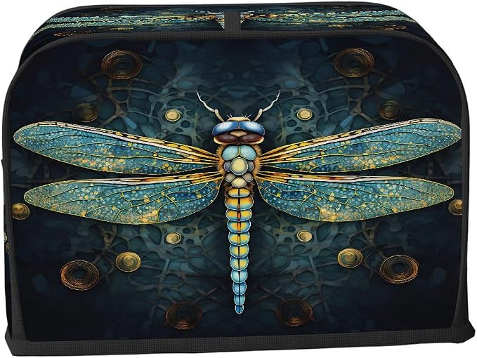 Animal Dragonfly Toaster Cover 4 Slice Wide Slot Washable Toaster Covers | Turquoise Art Dust and Fingerprint Protection Bread Maker Covers for Kitchen Accessories Decor Bakeware Women Gift
