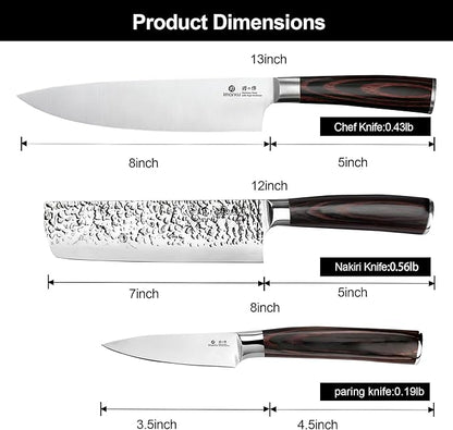 imarku 3 Pieces Knife set, Japanese HC Stainless Steel Kitchen Knife Set, Professional Chef Knife Set With Ergonomic Pakkawood Handle, Ultra Sharp Knives Set for Kitchen & Home Cooking, Gifts Box