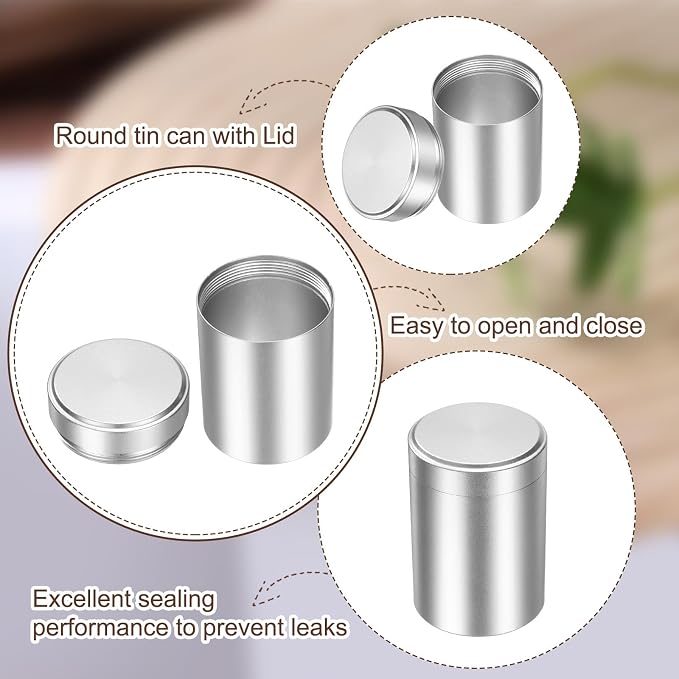 uxcell 3pcs Portable Storage Jar, Multipurpose Airtight Container Bottle Mini Smell Proof Metal Round Tins with Lid for Spices Coffee Tea Candy, Silver