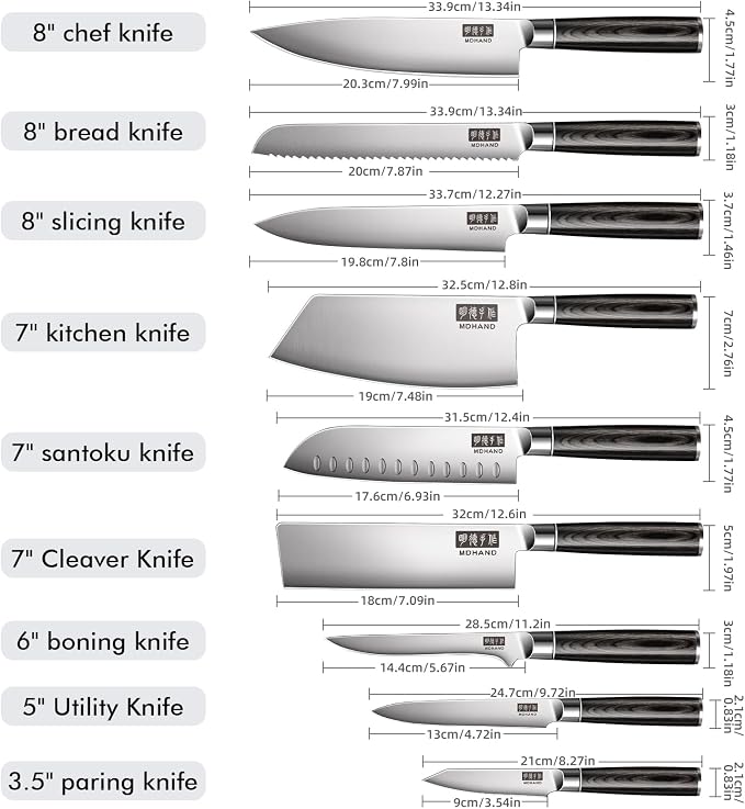 MDHAND Kitchen Knife Set, 9 Pieces Ultra Sharp Japanese Knife Set, High Carbon Stainless Steel Professional Chef Knives Set with Black Pakkawood Handle for Home Cooking, Dishwasher Safe