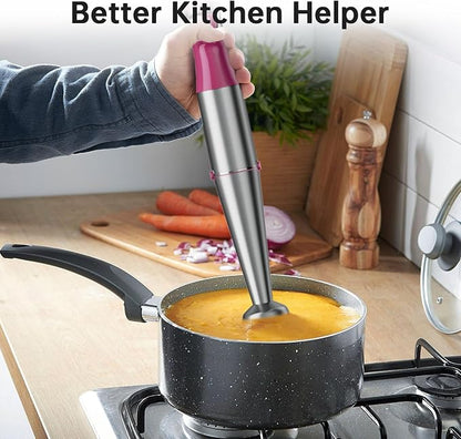Turelar Immersion Blender Handheld Corded Hand Blenders Set 1100W, Trigger Variable Speed 5 in 1 Stick Emulsifier with Chopper, Whisk and Frother for Soup, Baby Food and Smoothies, Rose Red