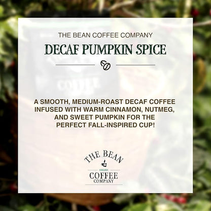 The Bean Organic Coffee Company Water Processed DECAF Pumpkin Spice, Medium Roast, Ground Coffee, 16-Ounce Bag, Café Molido Tostado Orgánico descafeinado