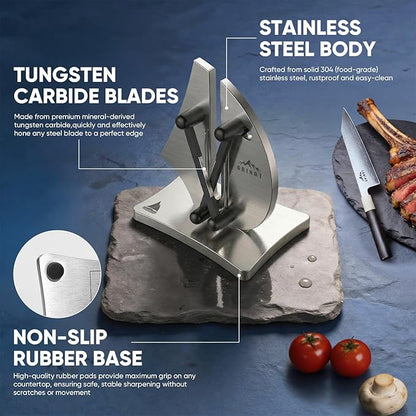 VN3 Professional Knife Sharpener | 3-Action Streamlined Sailboat Design for Effortless Knife Sharpening - The Ultimate Tool for Precision 11 to 21 Degree Angles (Upgrade Stainless Steel)