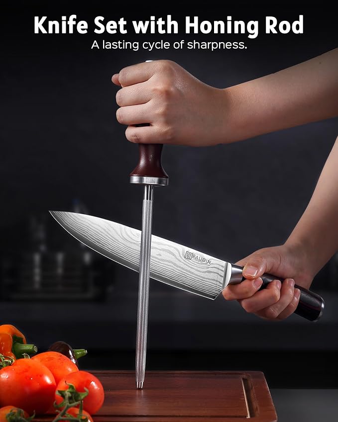 PAUDIN Kitchen Knife Set with Block, 14 Pieces Knife Sets for Kitchen with Block, High Carbon German Stainless Steel Sharp Chef Knife Set with Ergonomic Pakkawood Handle