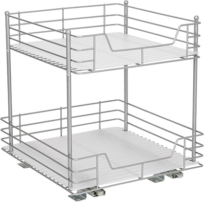 Household Essentials Brushed Steel & Plastic Two-Tier Pantry Organizer, Silver