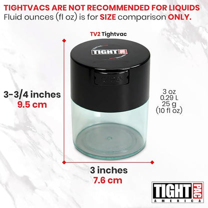 Tightvac - Premium Airtight Herb Storage Container - Holds ½ oz to 3 ounces - Keep Your Herbs and Dry Goods Fresh and Flavorful. Clear Black