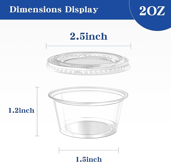 400 sets - 2 oz Portion Cups with Lids, Jello Shot Cups with Lids, Bulk ＆ Clear Sauce Cups for Meal Prep, Disposable Small Plastic Containers for Salad Dressing, Condiment, Snacks