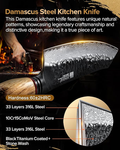 XINZUO 5.7 Inch Damascus Small Santoku Knife,67-Layer Damascus Steel Razor Sharp Blade,Multi-Purpose Kitchen Knife For Meat,Vegetables & All Tasks With White Oak + Red G10 Gasket Handle