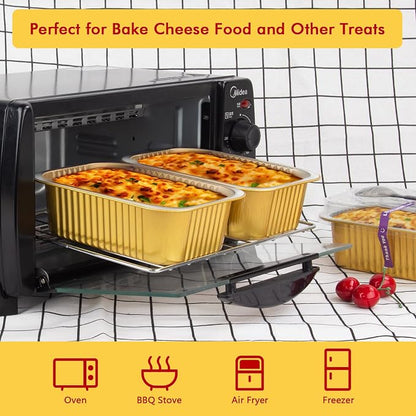 LNYZQUS 30oz Small Foil Pans with Lids 25 Pack, 7” x 5” Individual Baking Tins Deep Leftover Containers,Aluminum To Go Baked Food Containers Large Loaf Cake Pans Take Out Holders-Gold