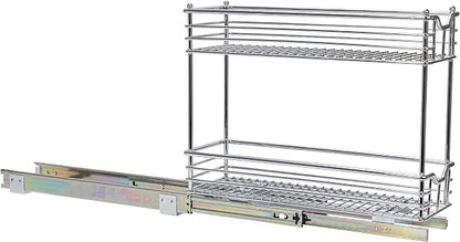 Household Essentials Glidez 2‑Tier Multipurpose Chrome‑Plated Steel Pull‑Out/Slide‑Out Under Cabinet Organizer, Chrome Finish