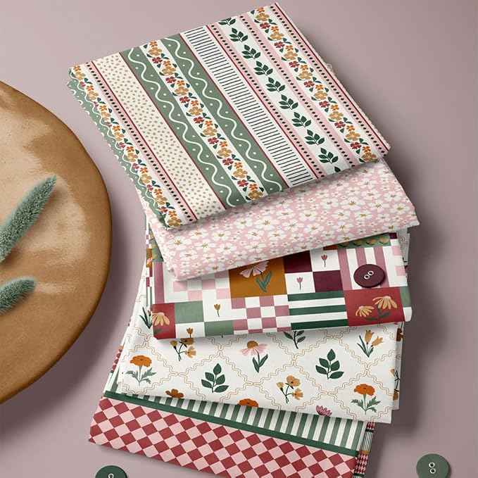Cotton Patchwork Quilting Fabric Panel – 155×100 cm, 100% Cotton, Made in Türkiye (PRT_KUP 01-001) (Vintage Floral Patchwork, 5 pcs (23.6x11.8 inc))