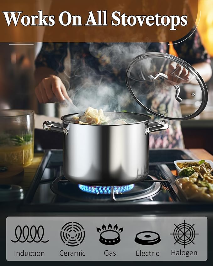 Cook N Home Classic Tri-ply Clad Stainless Steel Cookware Set, 7-Piece Pots and Pans