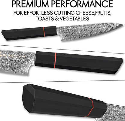 5.5-Inch Japanese Chef Knife - Razor Sharp Damascus Small Kitchen Knife, AUS-10 Steel for Paring Knife with G10 Handle