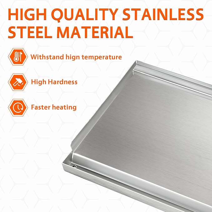 LotFun 30" x 15" Stainless Steel Cooking Griddle for Outdoor Gas Grill, Universal Griddle Flat Top Plate Insert with Grease Groove and Removable Handles for Electric/Charcoal/Gas Grill, Camping,Party