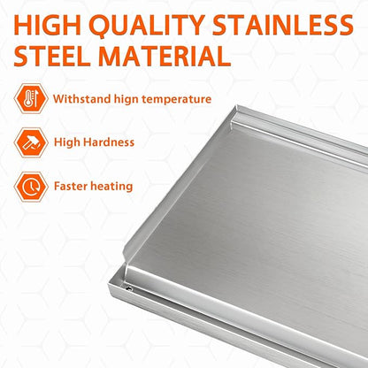 LotFun 30" x 15" Stainless Steel Cooking Griddle for Outdoor Gas Grill, Universal Griddle Flat Top Plate Insert with Grease Groove and Removable Handles for Electric/Charcoal/Gas Grill, Camping,Party