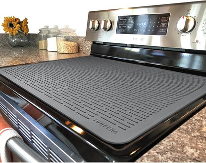 YUHFERA Stove Top Cover for Electric Stove - Silicone Stove Mat for Glass Top, Glass Cooktop Protector, XL Dish Drying Mats for Kitchen,Oven Covers for Electric Stove (Gray,30 x 21)