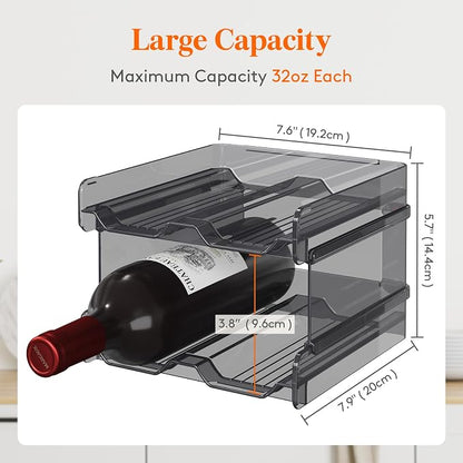Lifewit Plastic Stackable Wine Rack for refrigerator, Cabinet, Countertop,Wine Bottle Holder, Water Bottle Organizer for Fridge, Pantry, Black, Hold 8 Bottles