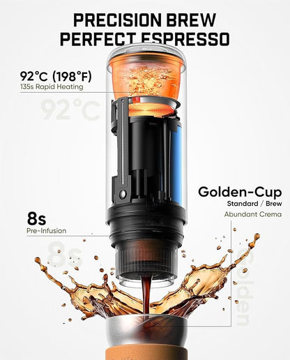 Fanttik Cafein 11 Portable Coffee Machine, Self-Heating Electric Espresso Machine with USB-C, 20 Bar Coffee Maker for Travel, Hiking, Gym and Office, Ideal for Dad
