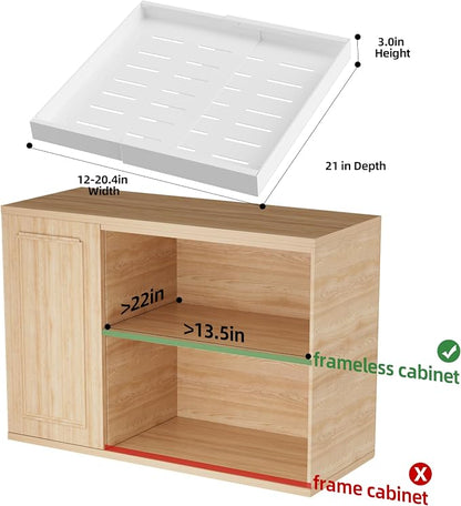 DEKAVA 4 Pack Pull Out Cabinet Organizer Expandable, Adhesive with Nano Film, Pull Out Drawers for Cabinets in Kitchen, Pantry or Bathroom (White, 21“DEEPX[12"-20'']Width-4PACK)