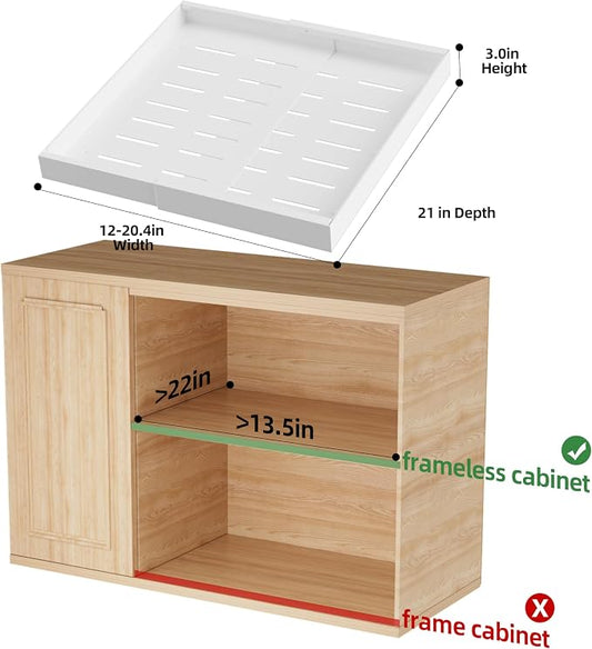 DEKAVA 4 Pack Pull Out Cabinet Organizer Expandable, Adhesive with Nano Film, Pull Out Drawers for Cabinets in Kitchen, Pantry or Bathroom (White, 21“DEEPX[12"-20'']Width-4PACK)
