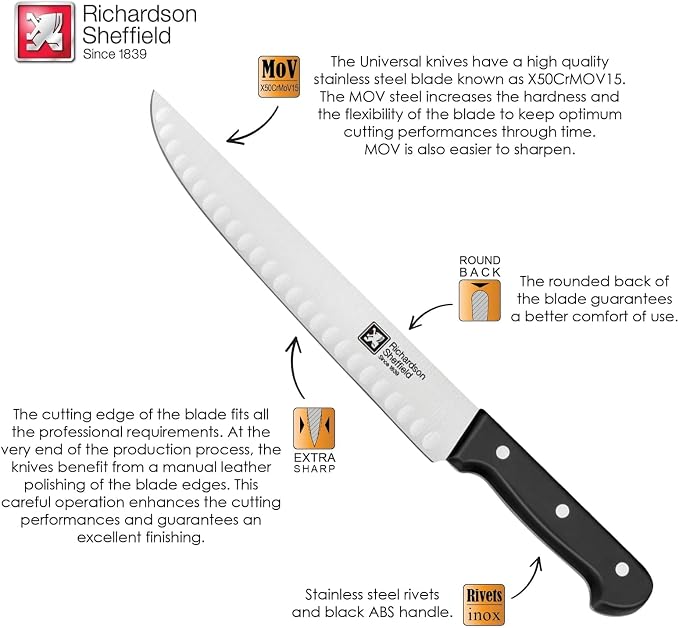 Richardson Sheffield Universal NSF Approved Professional Butcher Knife with Notches, 10-Inch