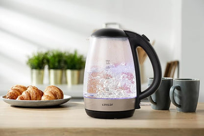 Glass Kettle (Black) for Boiling Water, Hot Water Boiler, Wide Opening & Automatic Shut Off, Easy Clean Wide Opening,Coffee & Tea Kettle
