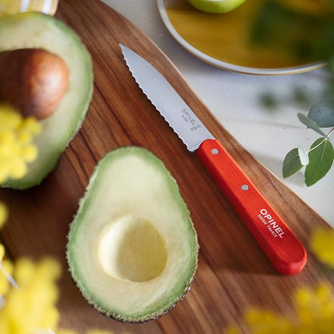 OPINEL Les Essentials - Small Kitchen 4 Piece Knife Set - Paring, Serrated, Peeler, Vegetable Knife, Corrosion Resistant High Carbon Steel, Made in France (Primo)